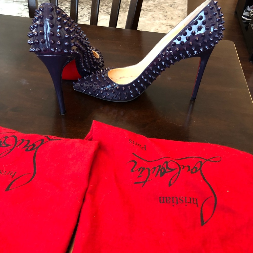 Christian Louboutin deep purple spiked pumps ❤️❤️